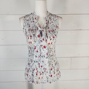 DKNY Sleeveless Floral Blouse - White, Red, Blue